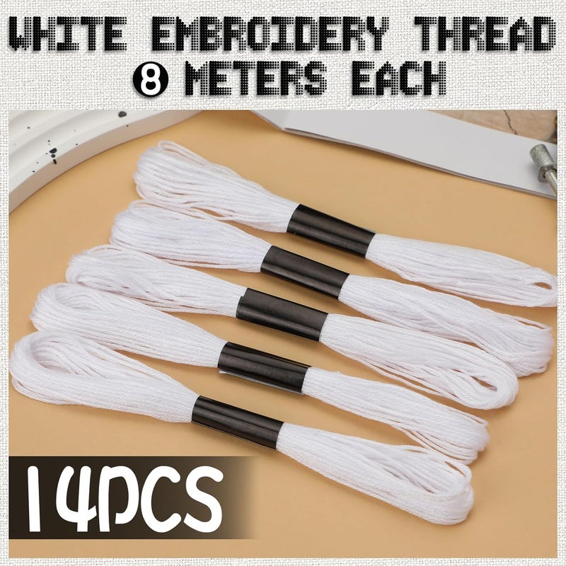 Dercuy 14 Skeins White Embroidery Floss, White Embroidery Thread, Friendship Bracelet String, Cross Stitch for DIY Making, Embroidery Crafts - Image 2